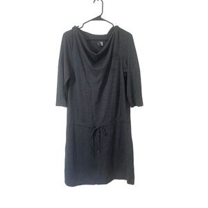 Ibex Women's Large Gray Hooded Merino Wool Waist Tie Dress Gorpcore READ